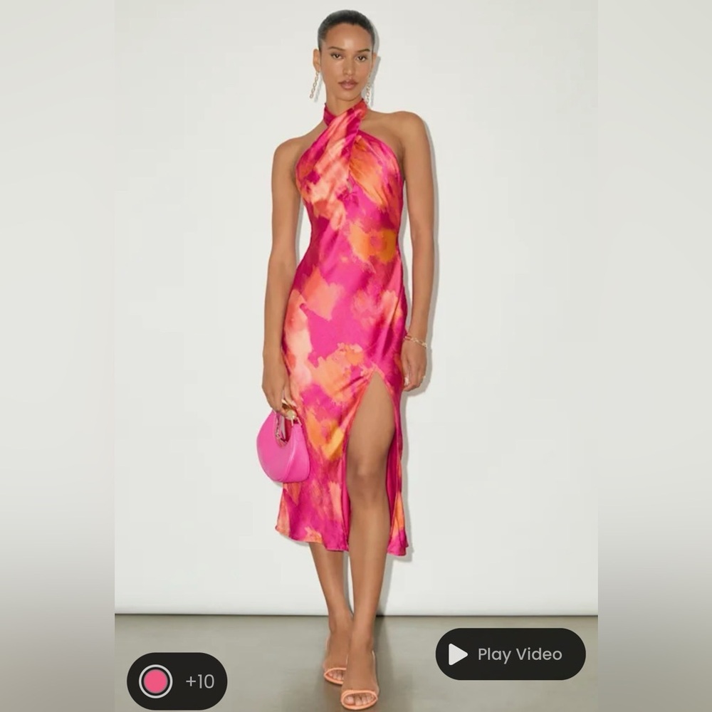 Lulus Beyond Classy Pink Multi Abstract Print
Satin Halter Midi Dress
